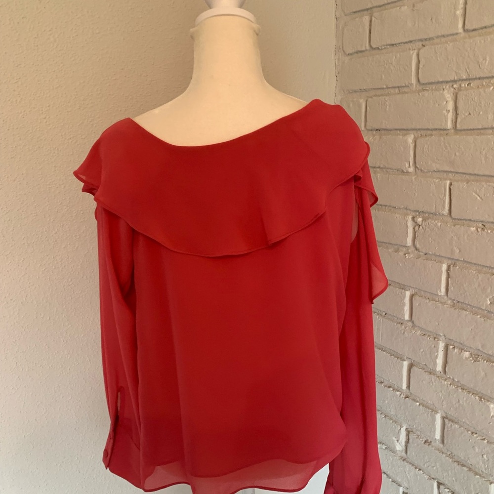 Naked Zebra Red One-Shoulder Ruffle Blouse - Picture 7 of 9